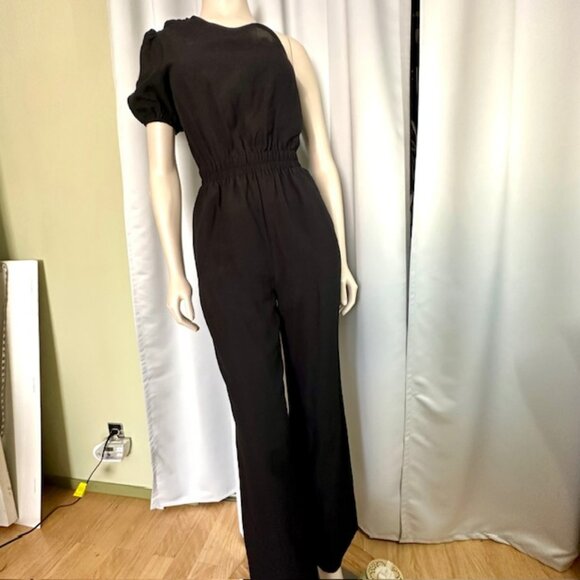MVN The Label Women’s Black Wide Leg One-Shoulder Lancey Jumpsuit Size S / 4 - Picture 3 of 13